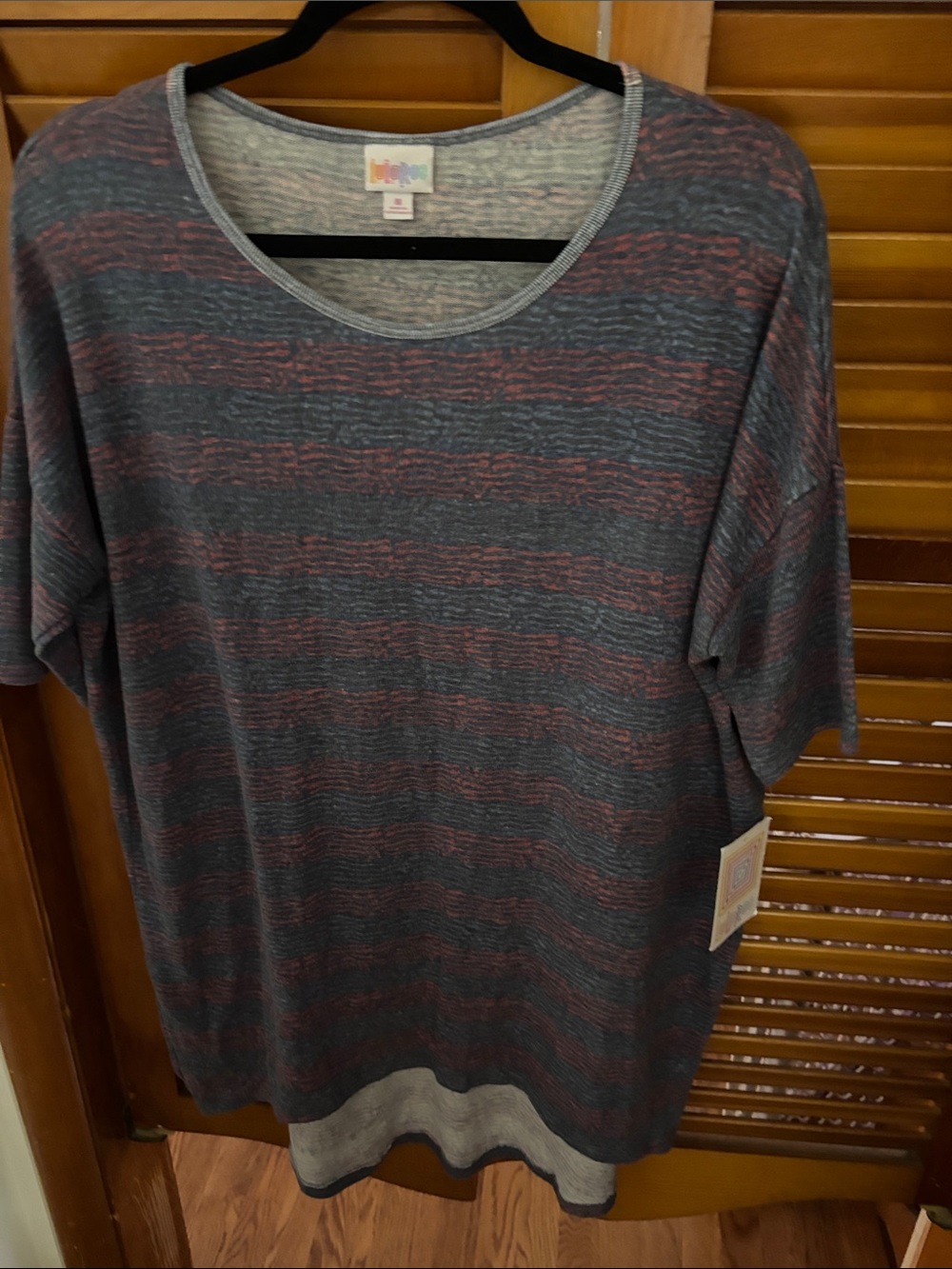 LuLaRoe Heathered Gray Knit Top with Soft Pink Accents